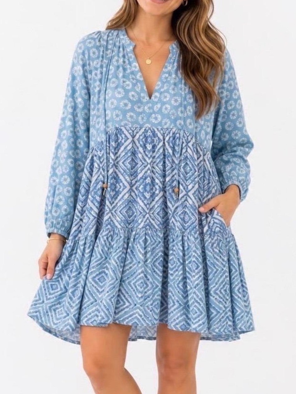 Jessica Simpson Ikat Tiered Boho Mini Dress. Size M